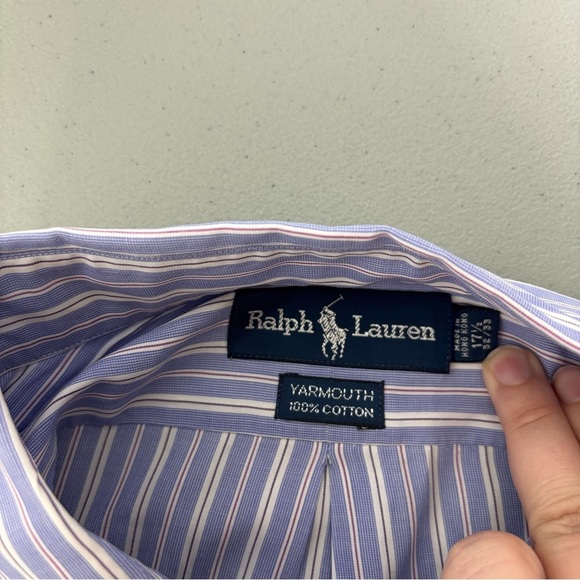 Ralph Lauren Yarmouth 100% Cotton 17 1/2 32/33 Men's Striped Dress Shirt Button - Picture 4 of 6